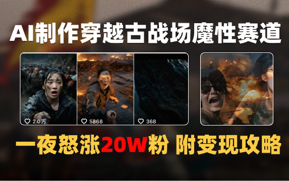 AI制作穿越古战场视频一夜涨粉20W保姆级教学（附AI变现指南）-行行副业