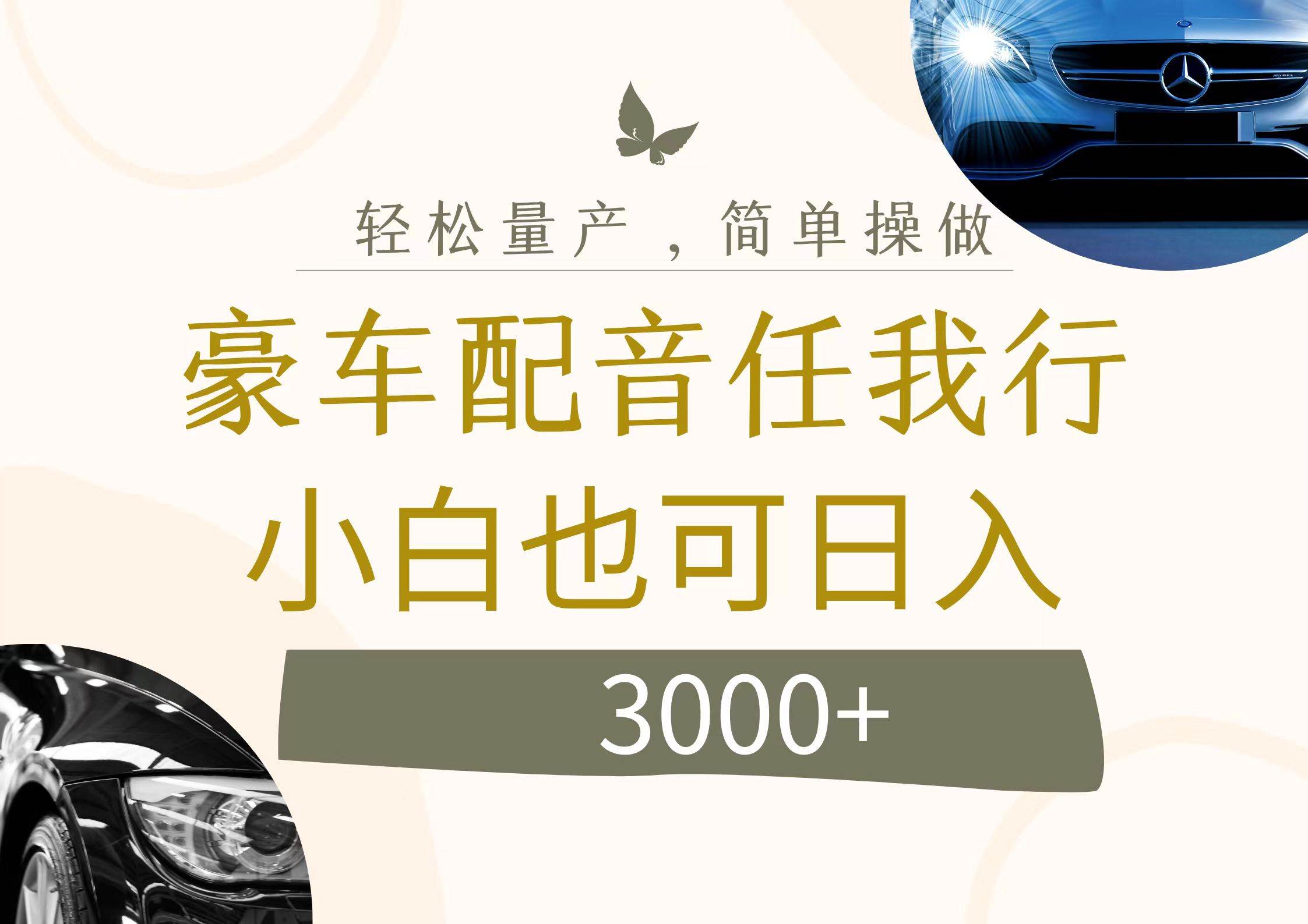 不为人知的暴力小项目，豪车配音，日入3000+-行行副业